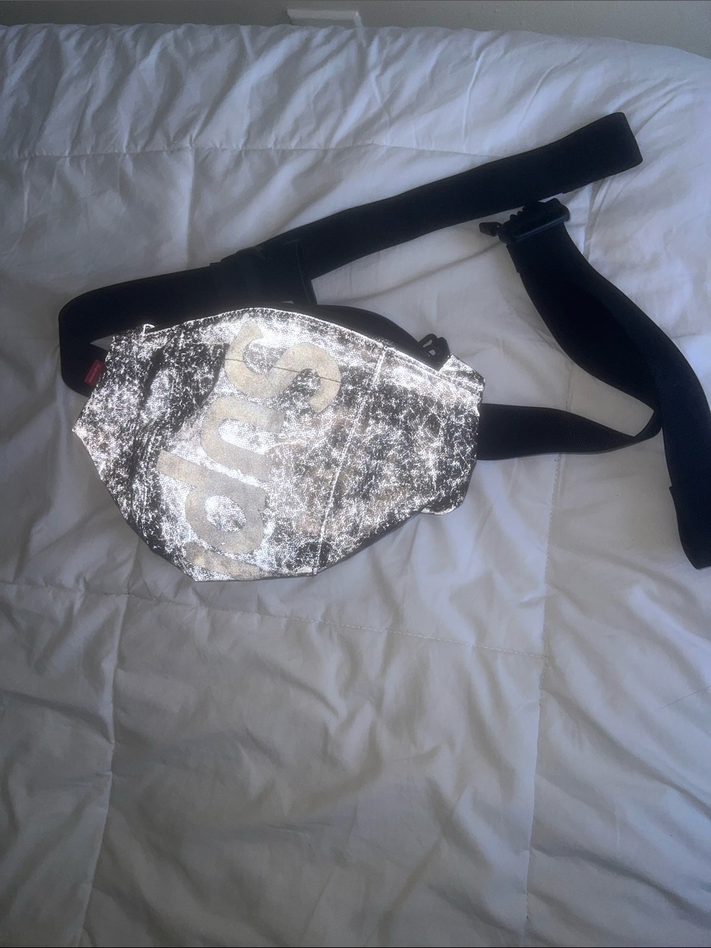 Supreme Reflective Silver Fanny Pack with Black Strap